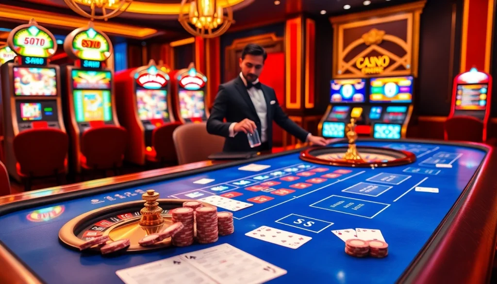 Experience thrilling gameplay at https://jun88ld.com/ with a captivating baccarat table and vibrant slot machines.