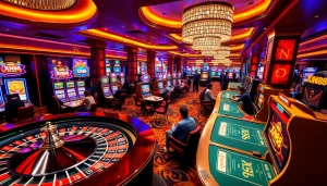 Players enjoy thrilling games at XN88 casino with vibrant tables and engaging slot machines.