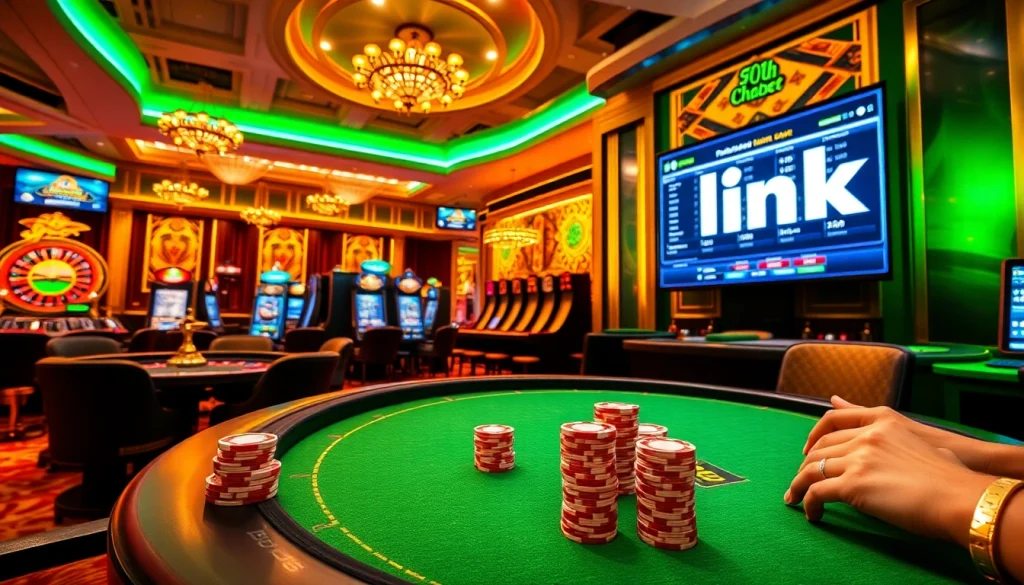 Experience the thrill of online gambling at thabet link, featuring vibrant casino tables and engaging players.