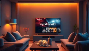 Experience the layarkaca21 interface in a cozy living room setting with a cinematic vibe.