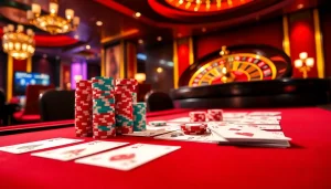 Thu hút người chơi tại bàn casino sống động, hiển thị bài và chip trên https://luck8.net.