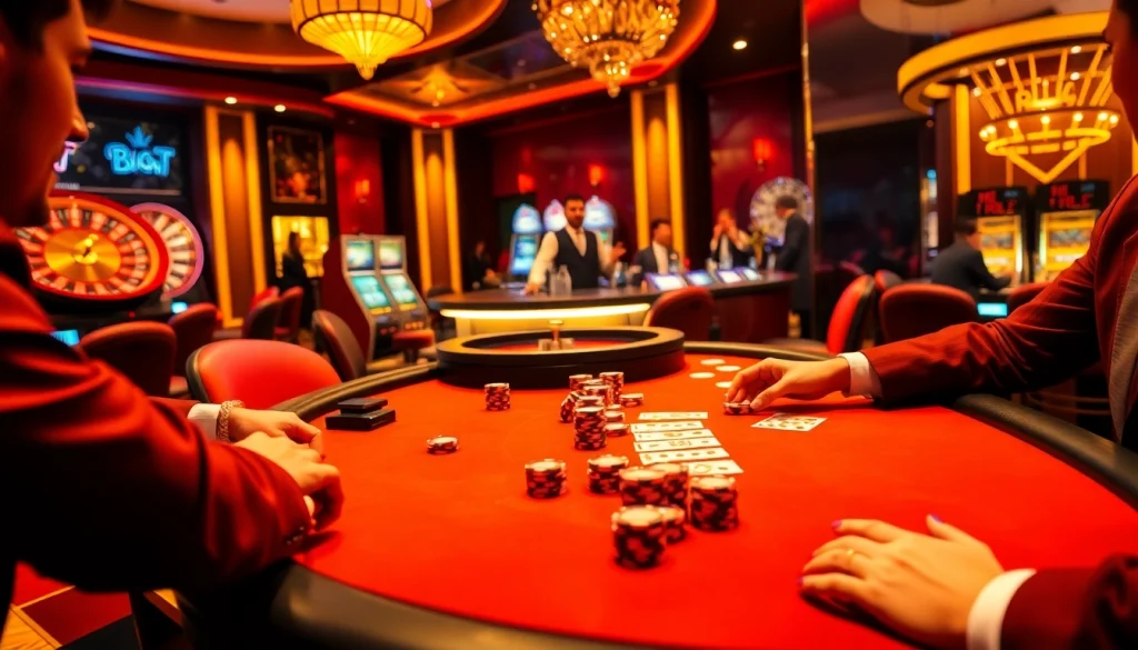 Players enjoy a thrilling poker game in a luxurious casino, focusing on a deposit 1000 moment.