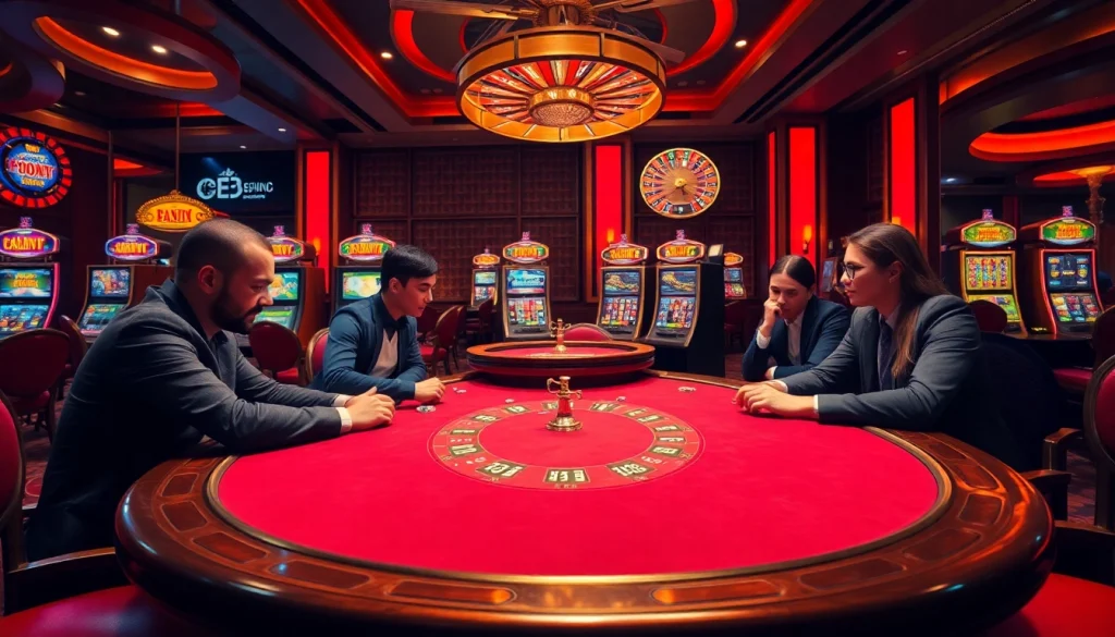 Experience excitement at https://co88.vin/, featuring players at a poker table in a vibrant casino.