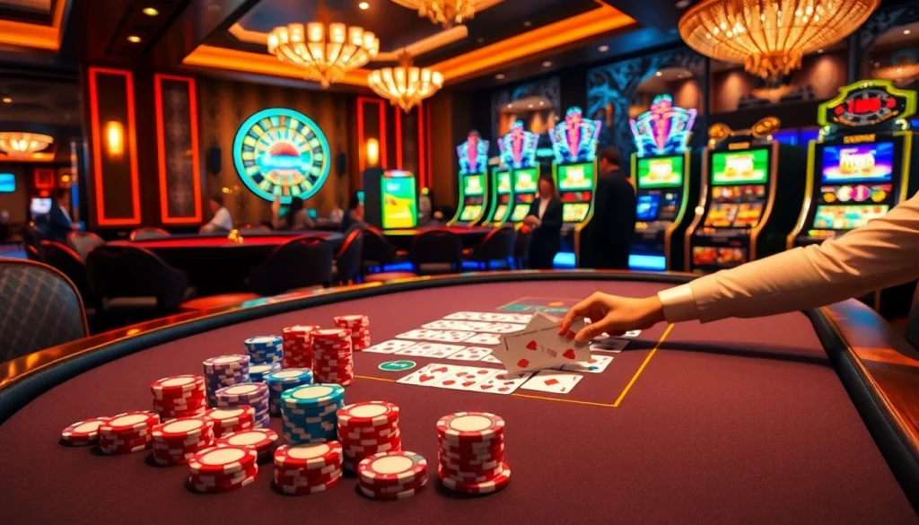 Experience thrilling casino gameplay at 555win with vibrant poker chips and dealer action.