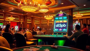 Experience the excitement of slot depo 5rb in a luxurious casino setting with vibrant machines and eager players.