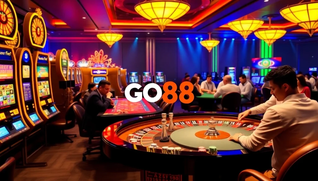 Players enjoying a thrilling poker game at GO88 casino, highlighting luxury gaming experience.