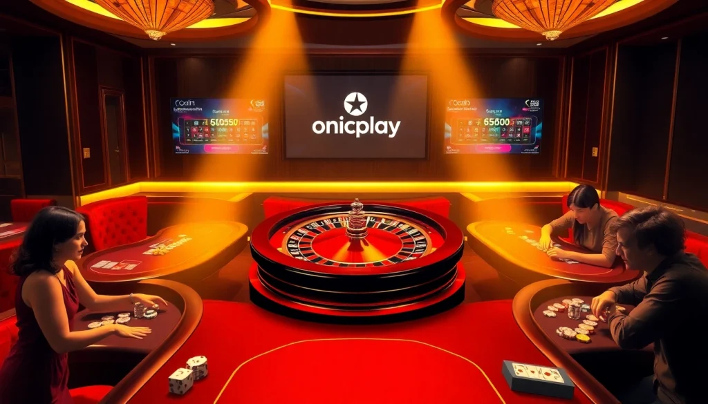 Players enjoying a vibrant casino atmosphere with onicplay featured prominently.