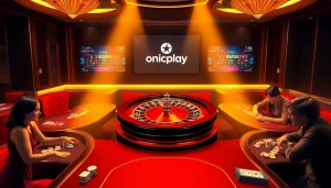 Players enjoying a vibrant casino atmosphere with onicplay featured prominently.