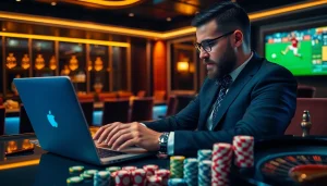 Learning to bet on football แทงบอลยังไง with a professional gambler analyzing odds and a roulette wheel in a casino.