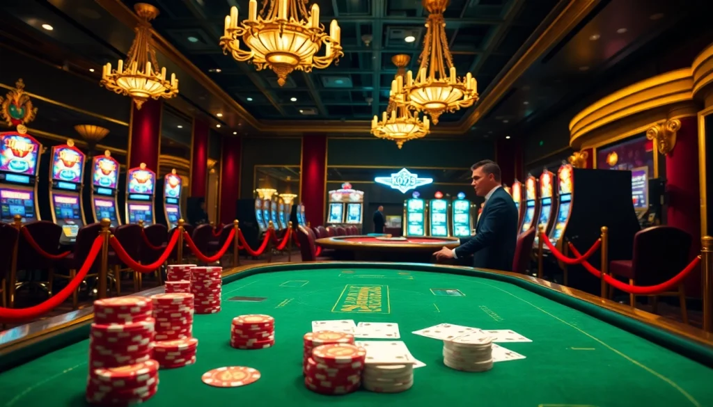 Experience the thrill of k9k9 at a vibrant casino with poker tables and slot machines.