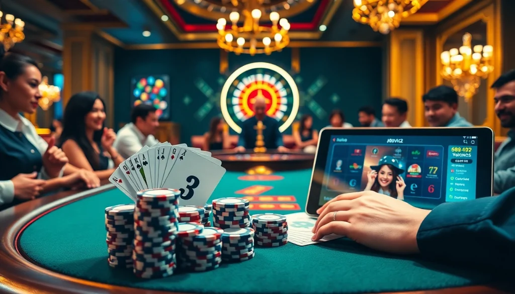 Engage in thrilling gameplay at j88vip2 with vibrant poker tables and roulette wheels.