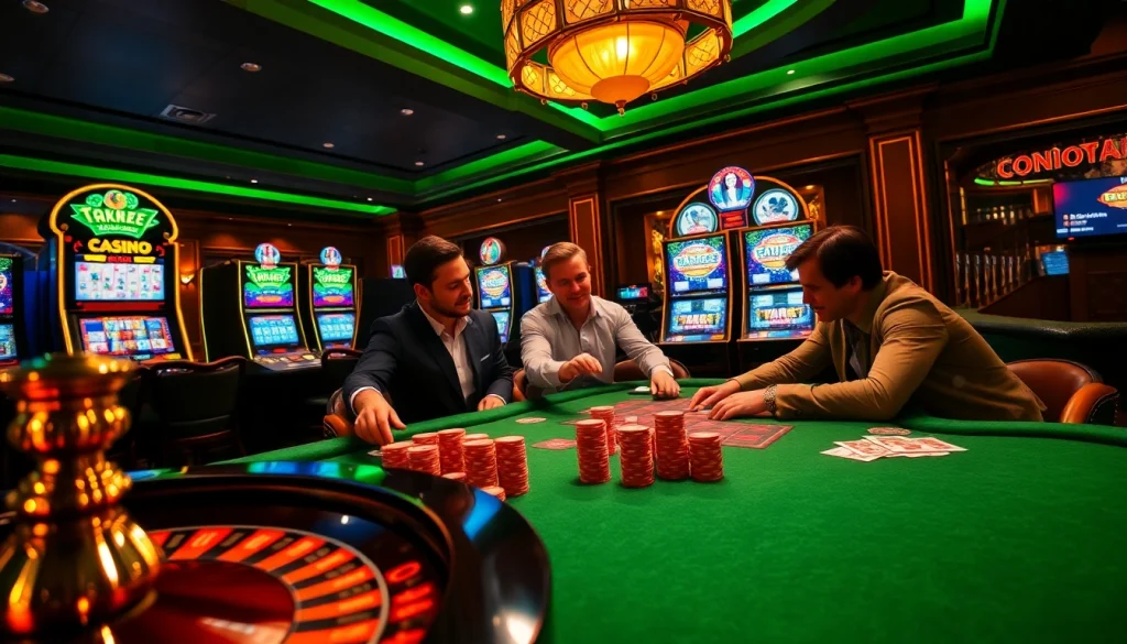Engaging players at a blackjack table symbolize the excitement of betting at https://okfun.bar/.