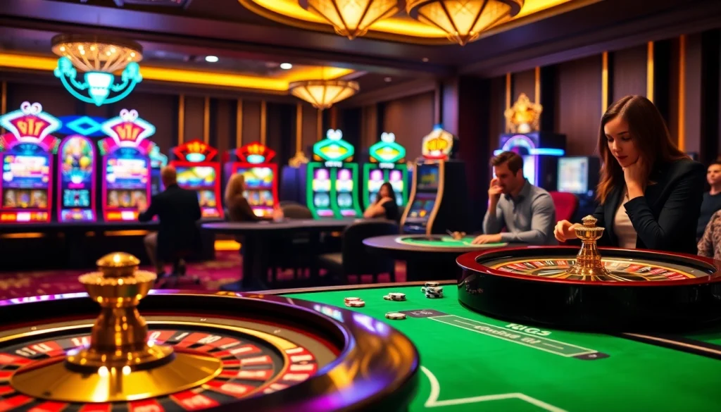 S8 Casino players eagerly strategizing at a vibrant gaming table filled with colorful chips and roulette.
