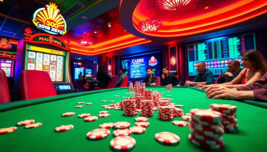 Experience the thrill of a mahjong slot demo at an electrifying casino with vibrant gaming action.