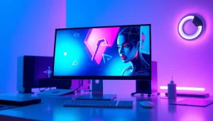 Detailed representation of an NSFW AI image generation workspace with vibrant colors and futuristic elements.