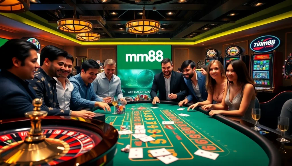 Players enjoying an exciting mm88 casino experience with vibrant tables and engaging games.