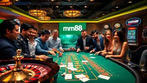 Players enjoying an exciting mm88 casino experience with vibrant tables and engaging games.
