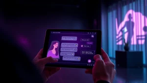 Engaging NSFW AI chatbot interface with futuristic avatars and subtle lighting.
