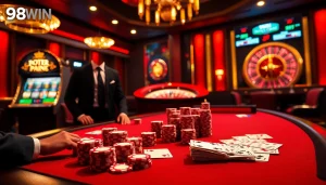 Experience the thrill of winning with 98WIN at a luxurious casino table game.