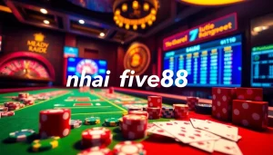 Exciting action at nhà cái five88 online casino with vibrant poker chips and dice.