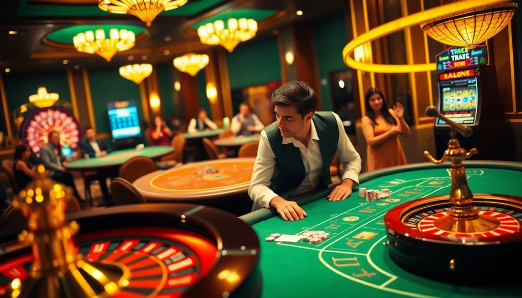 Engaged players strategizing their bets around the TR88-themed poker table in a luxurious casino.