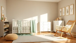 MMOO nursery with stylish crib, soft pastel colors, and cozy decor.