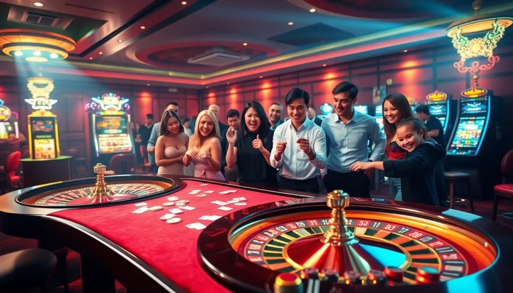 GG88 players enjoying a thrilling casino atmosphere with vibrant tables and exciting games.