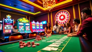 Players enjoying a thrilling game experience on gg88 com, showcasing vibrant casino elements like tables and slots.