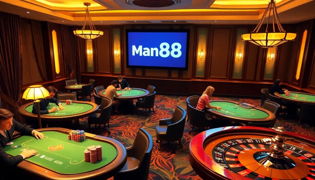 Experience the thrill of gaming at Man88, featuring vibrant poker tables and exciting gameplay.