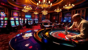 Experience the thrill of betting at OKFUN.COM with vibrant slot machines and poker tables.
