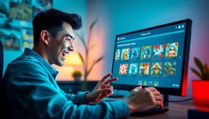 無料のオンラインオリパを楽しむユーザーが、活気あるデジタルトレーディングカードゲームのインターフェースと相互作用している場面。