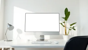 Bright white full screen used for improved focus in a modern workspace.