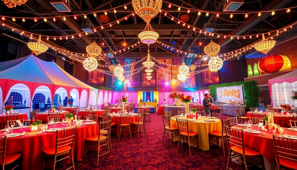 Las Vegas Party Rentals showcasing vibrant tables and colorful decorations for festive events.