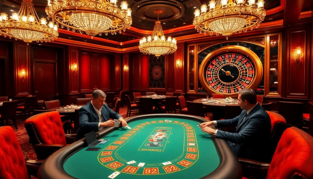 Engaged players enjoying a thrilling mmoo poker game in a luxurious casino setting.