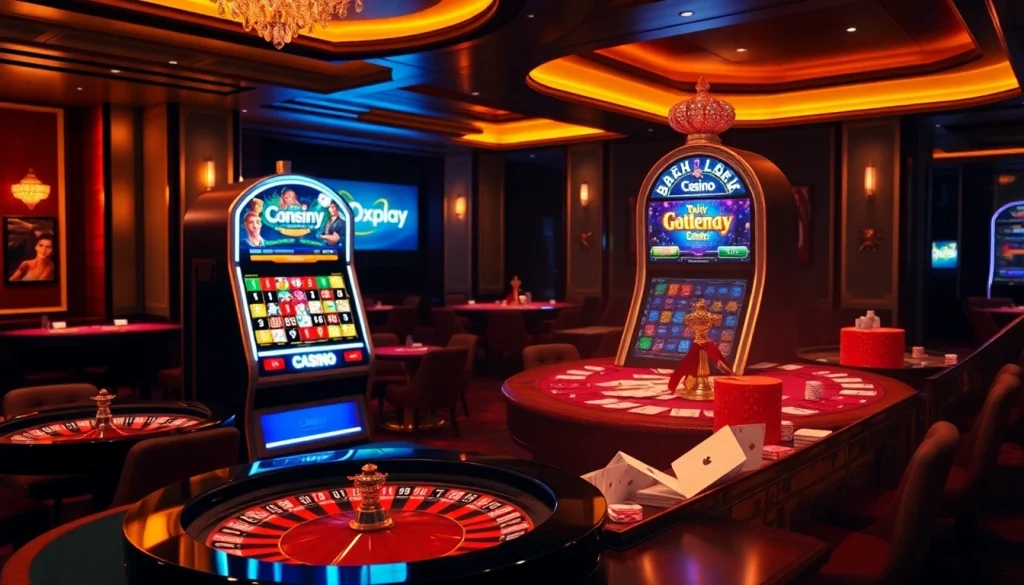 Players enjoying high-stakes excitement at oxplay casino games with vibrant tables and slot machines.
