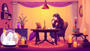 専門の占い師と一緒に、電話占い 当たる を示す魅力的な電話占いセッションの画像。