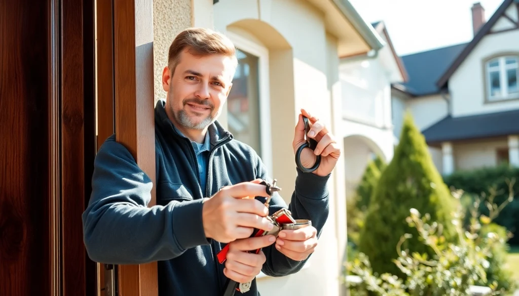 Schlüsselnotdienst Wiesbaden: Schlosser hilft einem Kunden bei der Türöffnung.