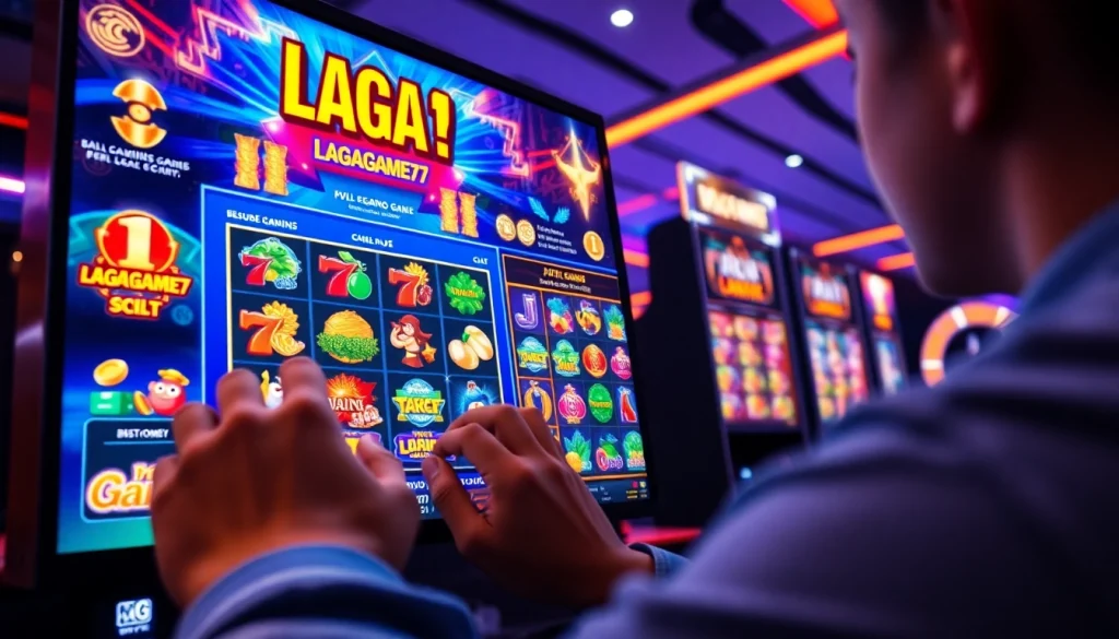 LAGAGAME77 online gaming interface showcasing vibrant slot games and bonuses.
