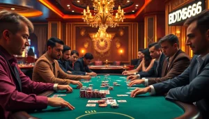 High-stakes poker gameplay with BDTK666 betting options, showcasing intense gambler focus and luxury.