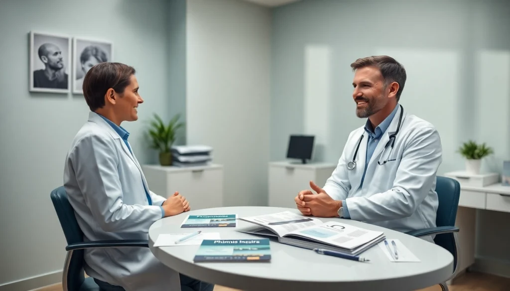 現代的なクリニックで医師と患者が対話する、包茎手術 おすすめの専門相談。