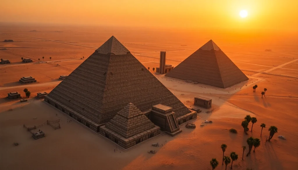 Experience the majestic https://piraminds.com/ with a breathtaking view of the Great Pyramids set against a dramatic sunset.